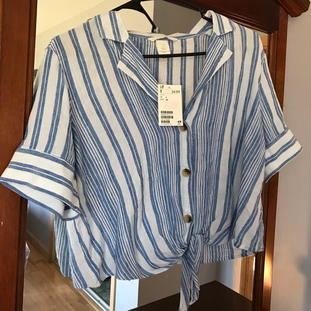 H&M Button and Tie Down Blouse